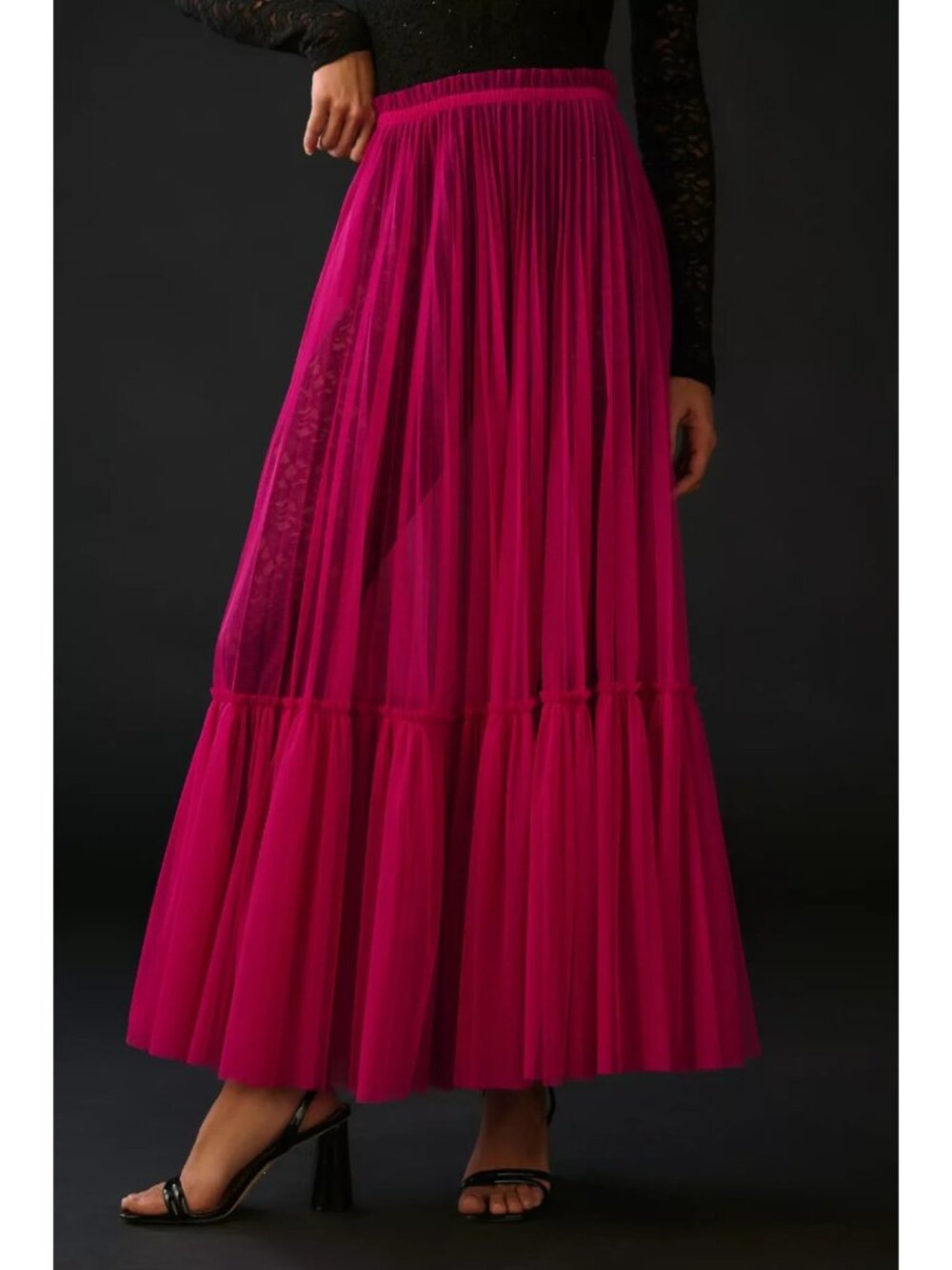 NWT Anthropologie Geisha Designs Sheer Tulle Maxi Skirt in Raspberry Pink S